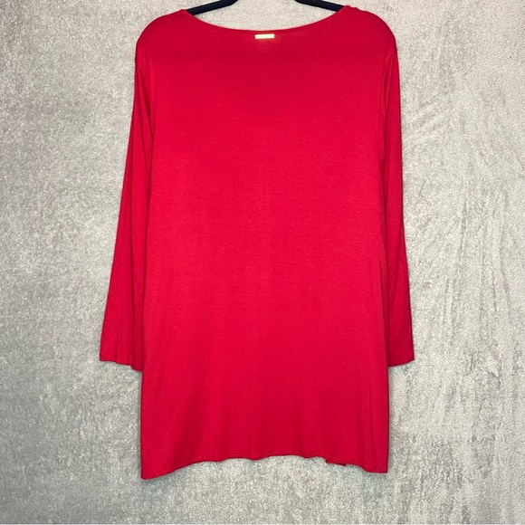 Micheal Michael Kors Womens Top 2X Red Solid 3/4 Sleeve V Neck Tiered Casual P11 - Picture 4 of 6